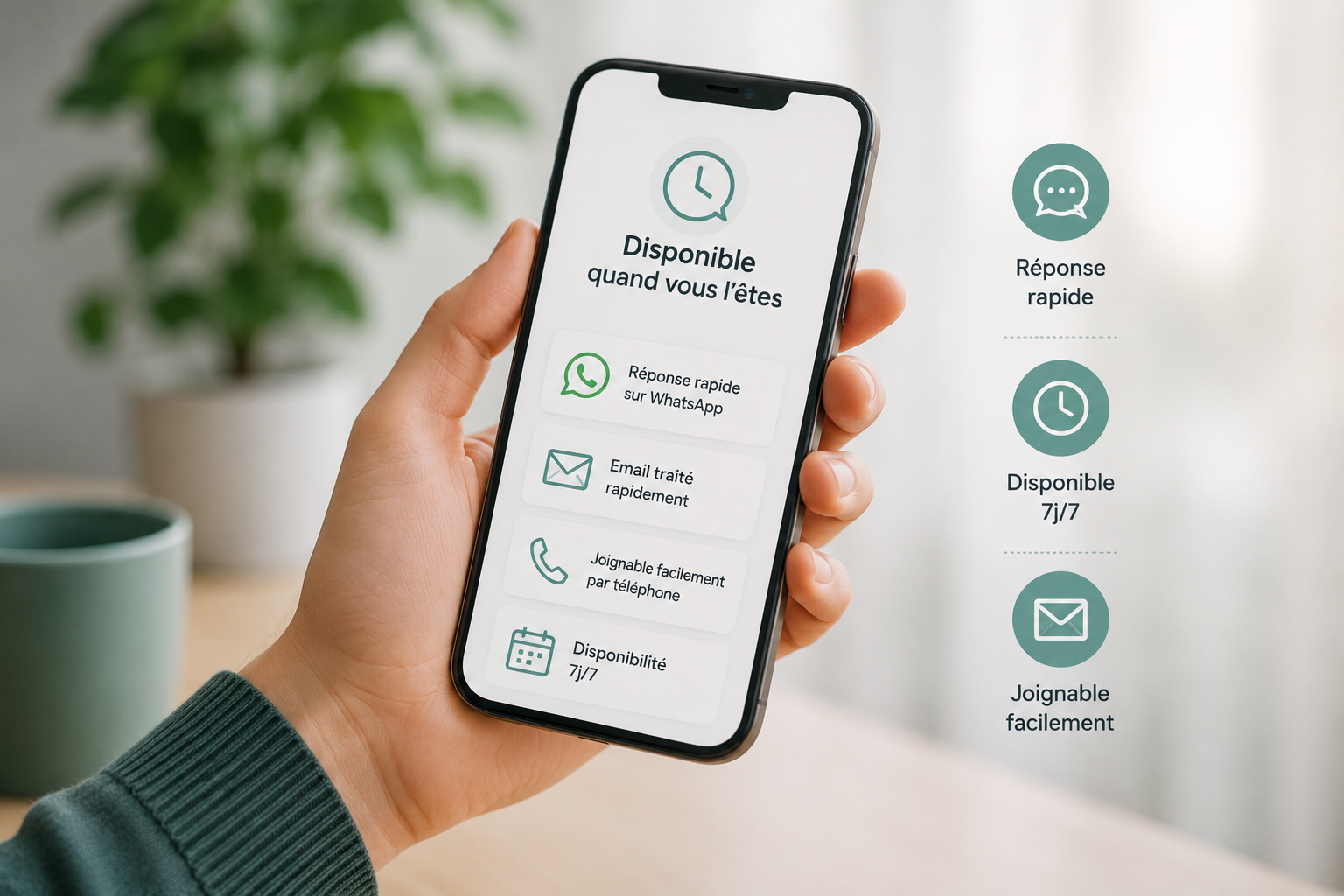 Interface WhatsApp Business pour contact rapide et structuré
