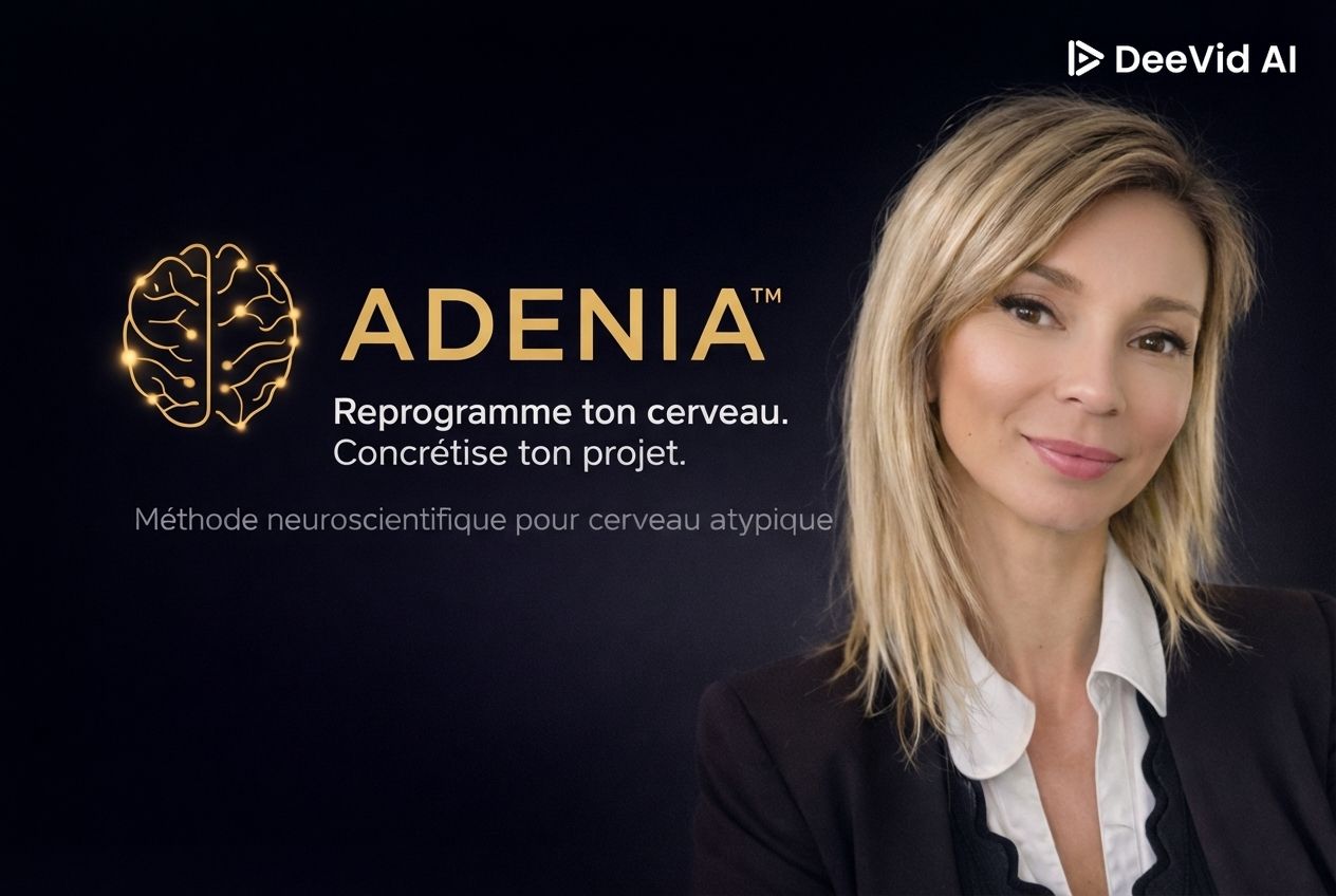 Femme entrepreneure TDAH travaillant avec confiance sur son projet, entourée de notes créatives et d'un ordinateur