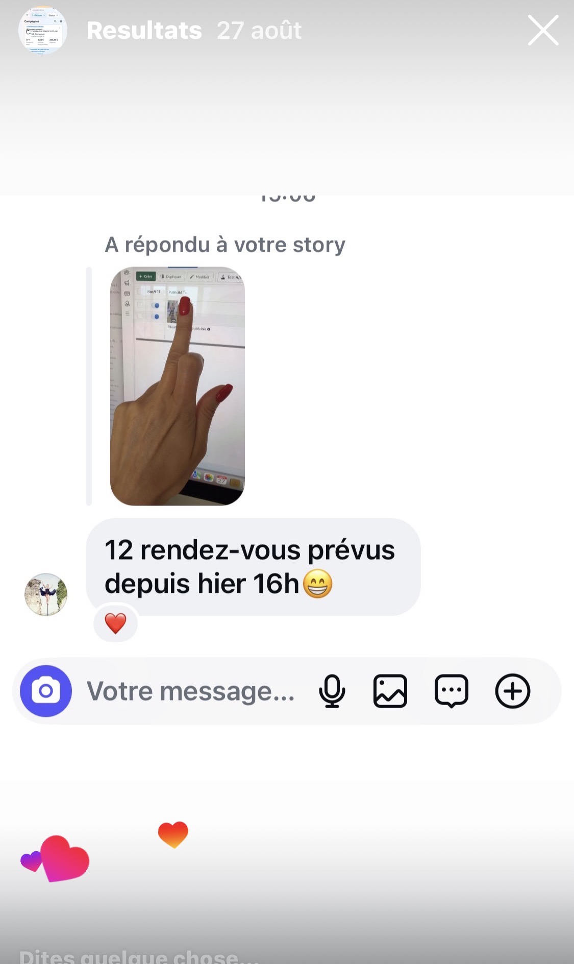 Capture d'écran d'un échange avec un propriétaire de studio Reformer témoignant de sa satisfaction