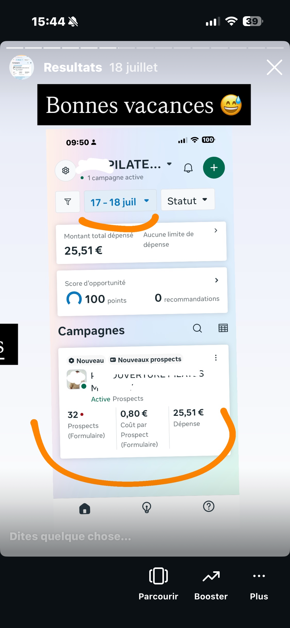 Message d'un client satisfait de l'accompagnement personnalisé et des résultats obtenus