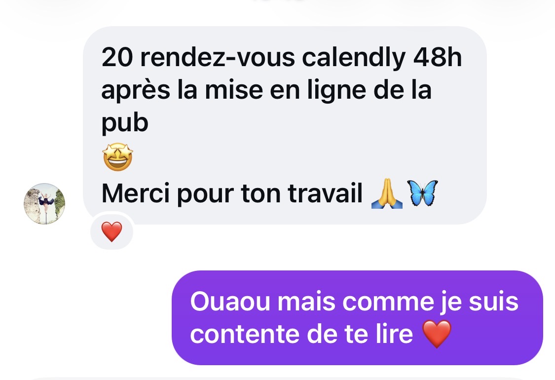 Capture d'écran du témoignage client 1 montrant les résultats d'acquisition obtenus pour un studio Pilates