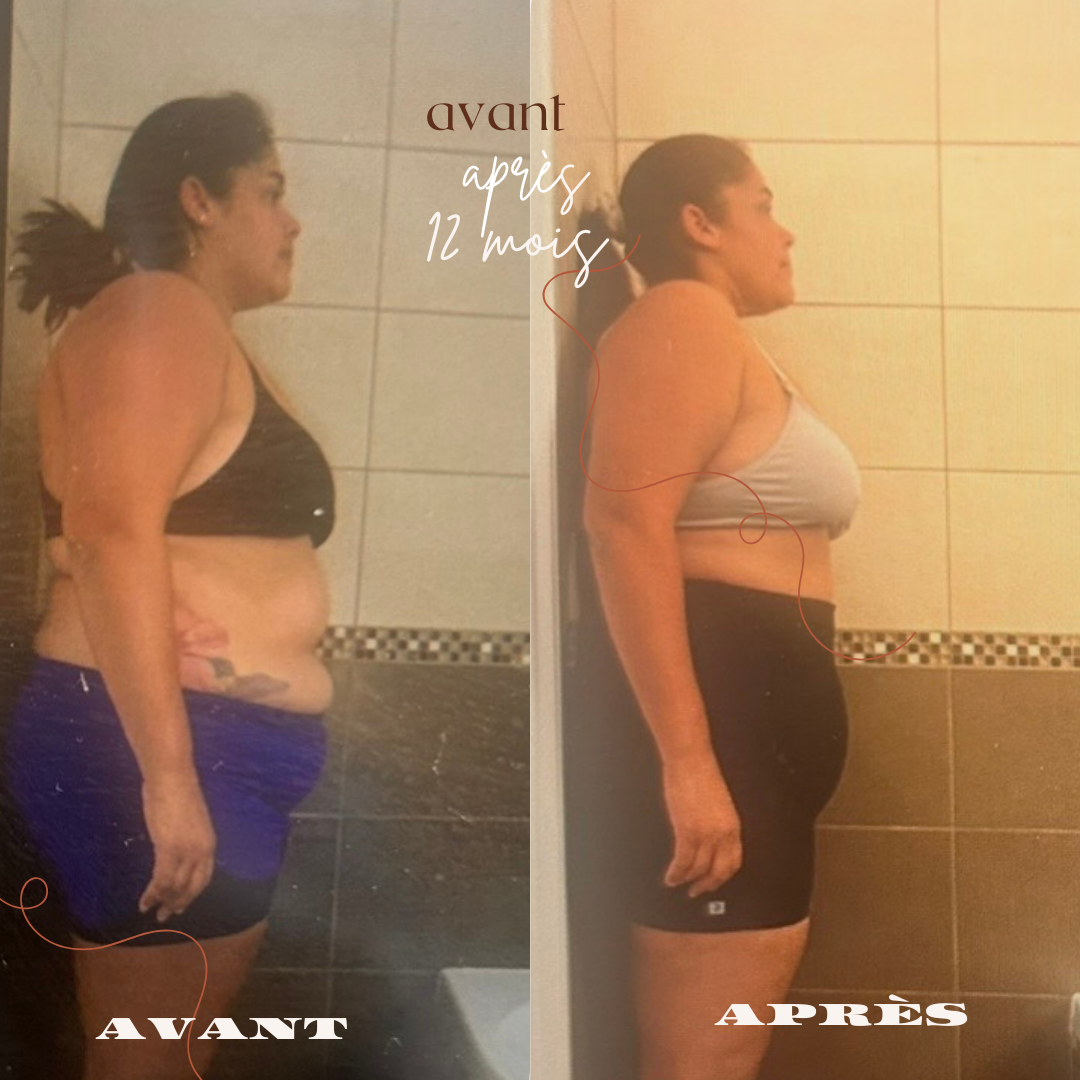 Photo avant/après transformation - Jeune maman qui a retrouvé son corps