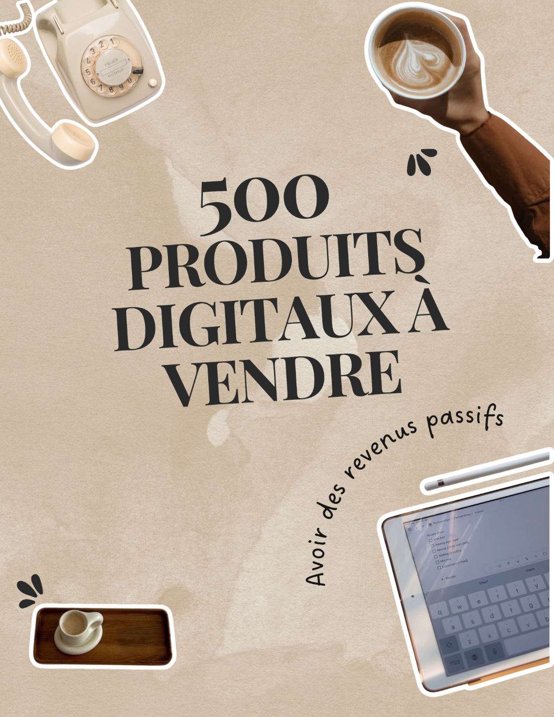 Aperçu de l'ebook 500 Idées de Produits Digitaux avec des pages ouvertes montrant les différentes catégories