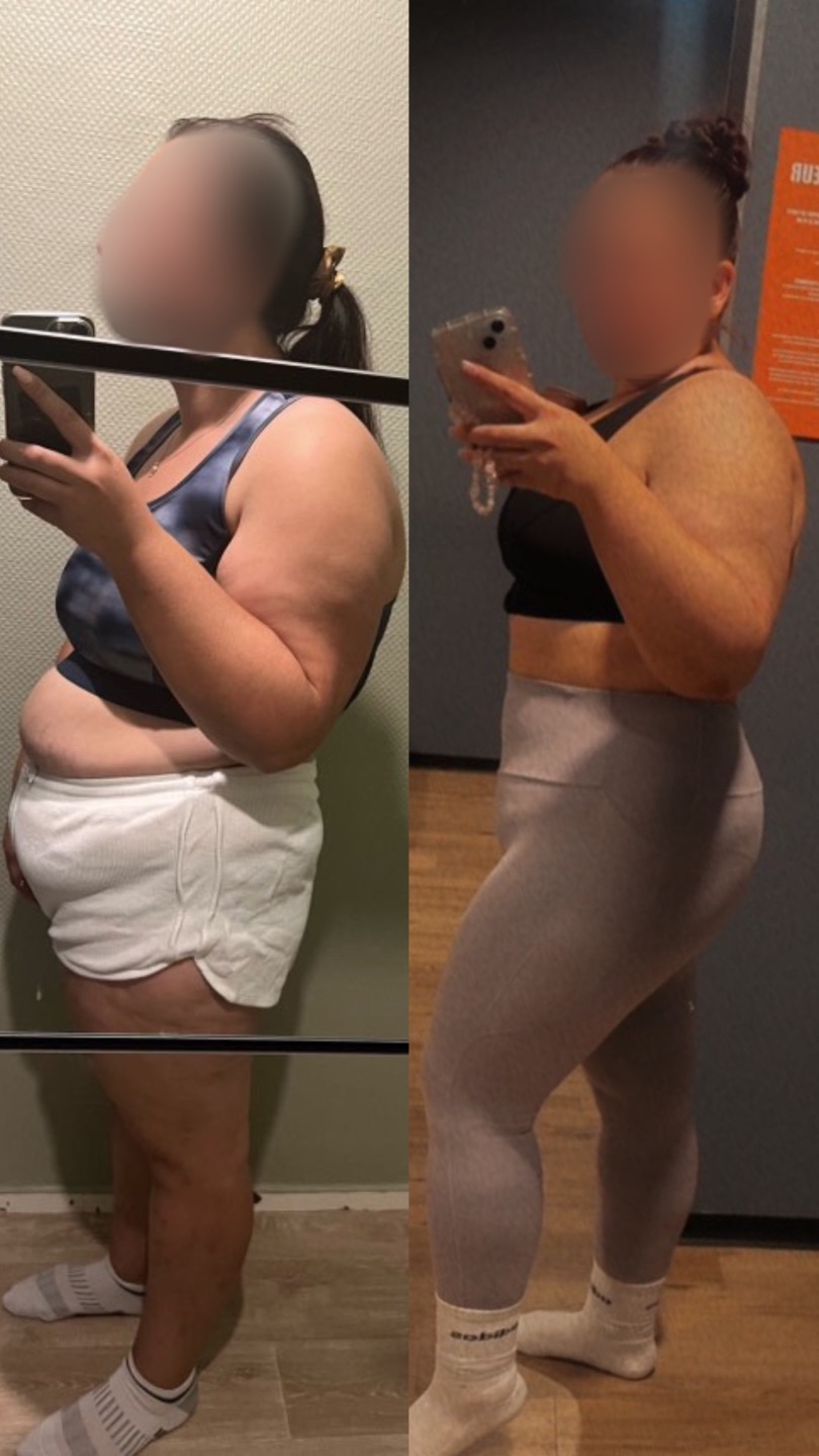Participante de la masterclass SOPK montrant ses résultats de transformation corporelle et hormonale