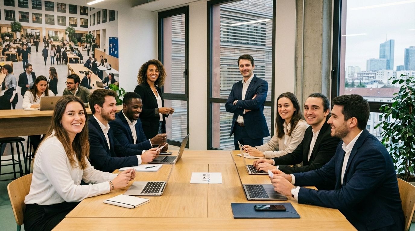 Alternants professionnels en formation Human Business School travaillant sur des projets concrets