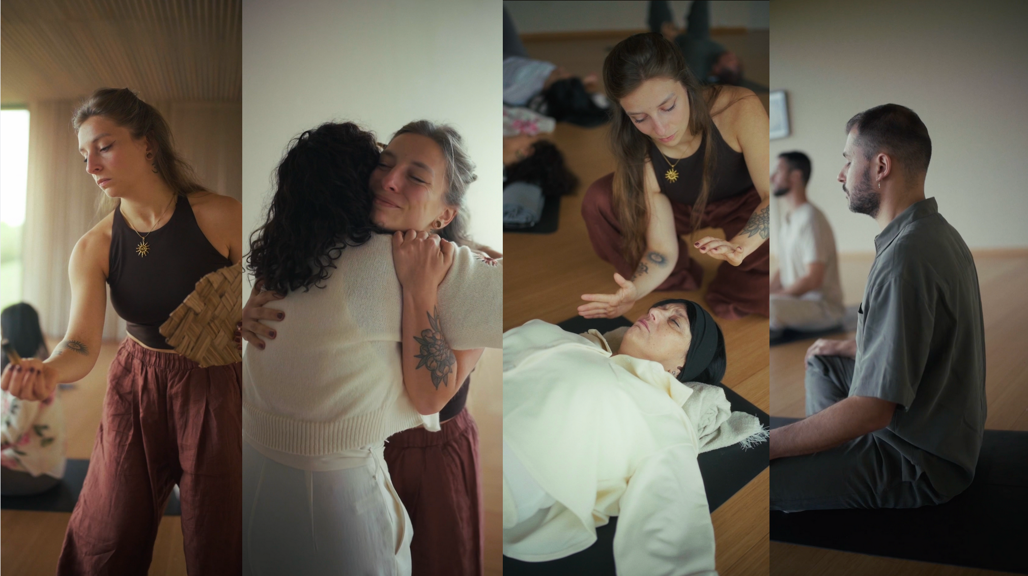 Participant en mouvement somatique lors d'un atelier INNERFLOW, les yeux fermés, dans un état de conscience élargie