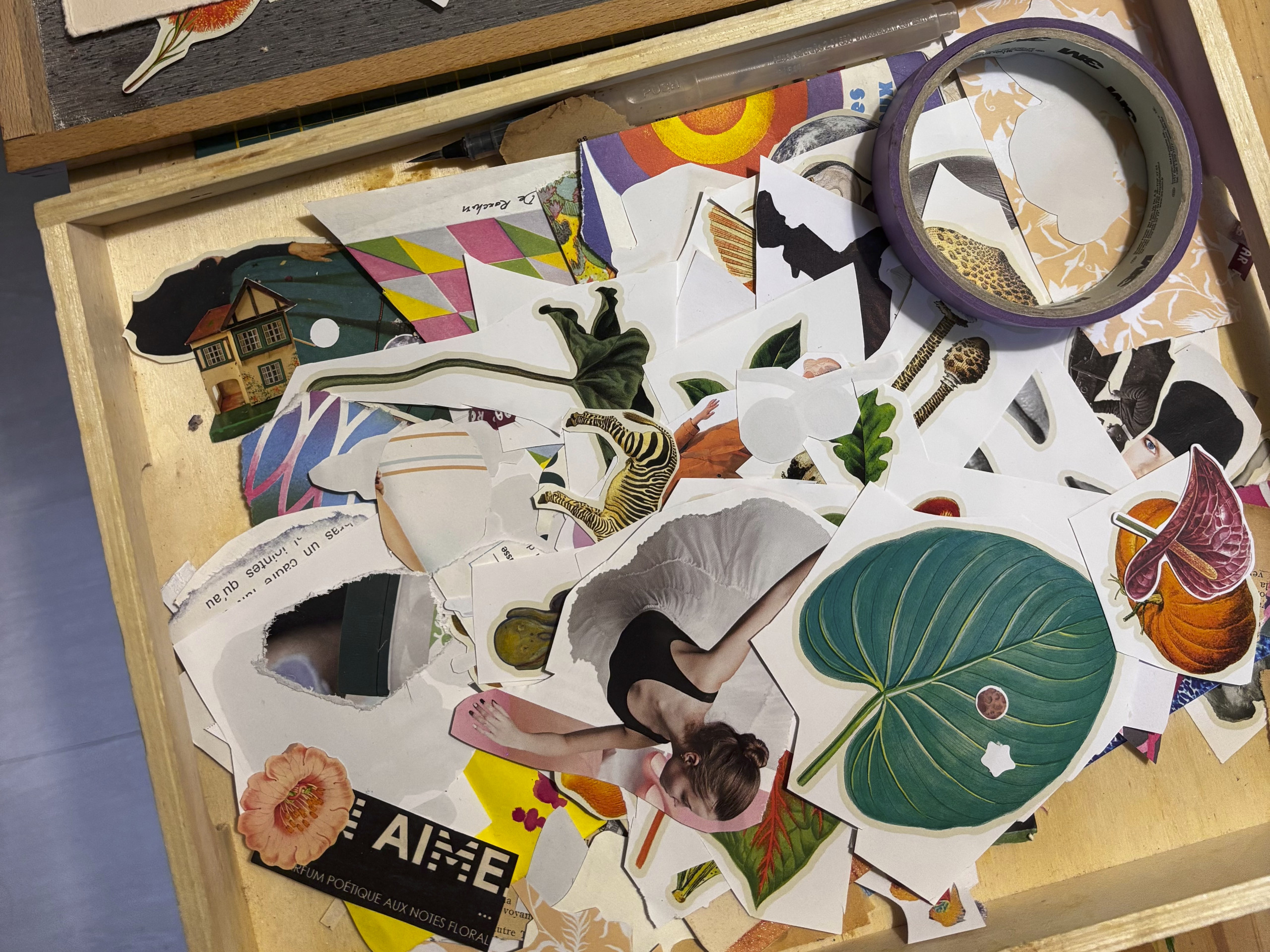 Bannière artistique présentant l'univers poétique et minimaliste de Laetitia Bonvoisin - peintures et collages évoquant la mémoire et l'émotion