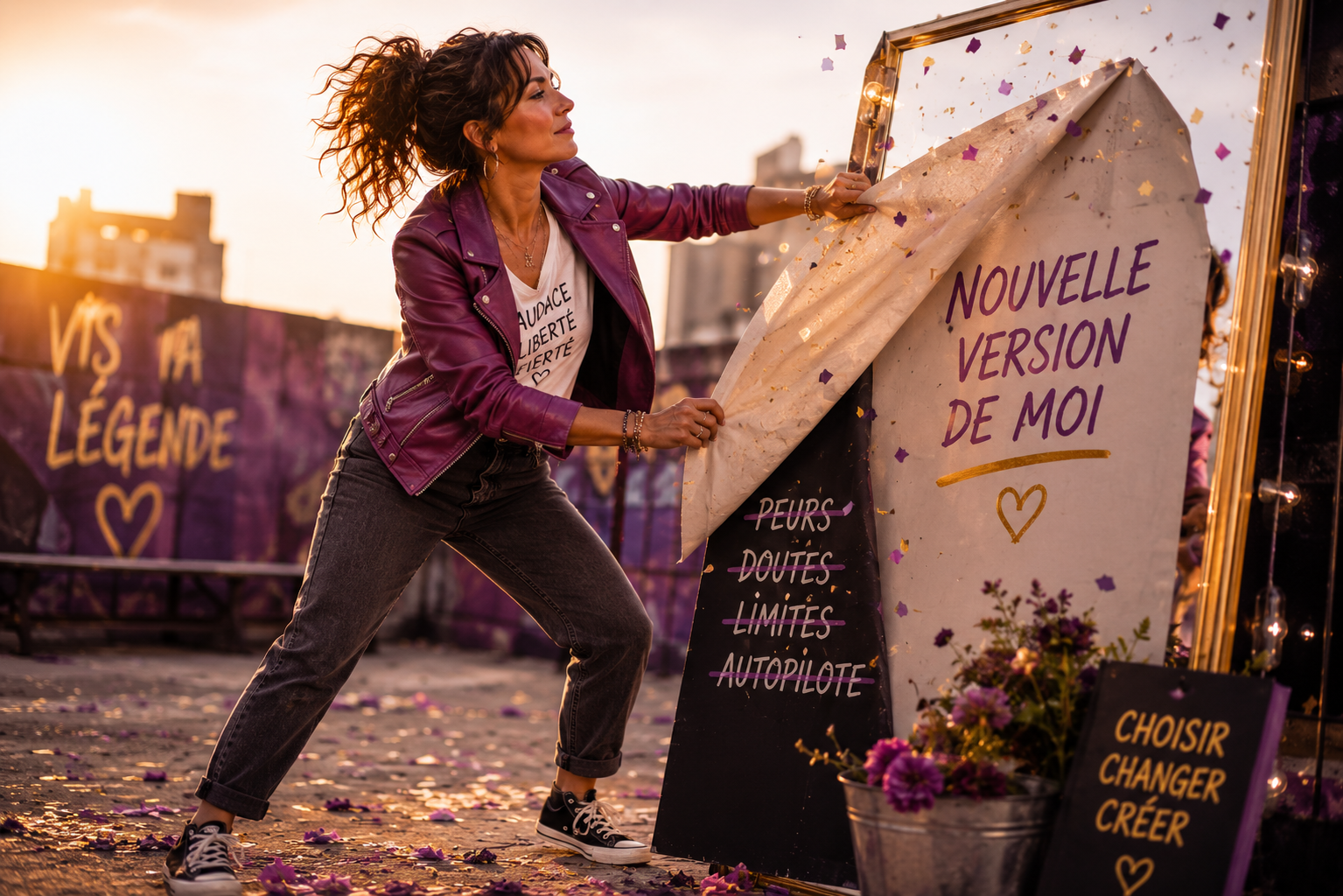Projecteur de cinéma éclairant une scène, symbolisant la prise de conscience et l'identification du blocage
