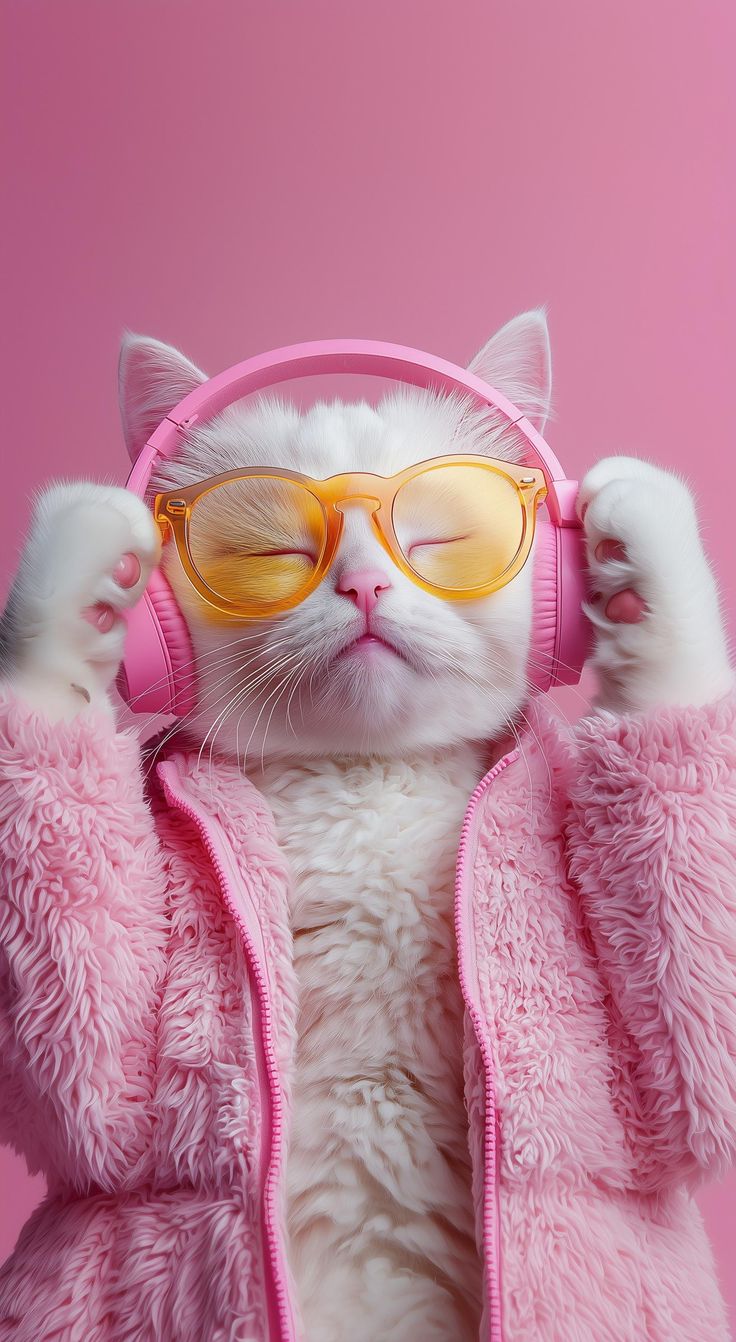 chat écoutant la formation audio immersive en médiumnité avec des écouteurs, yeux fermés, dans un état méditatif et réceptif