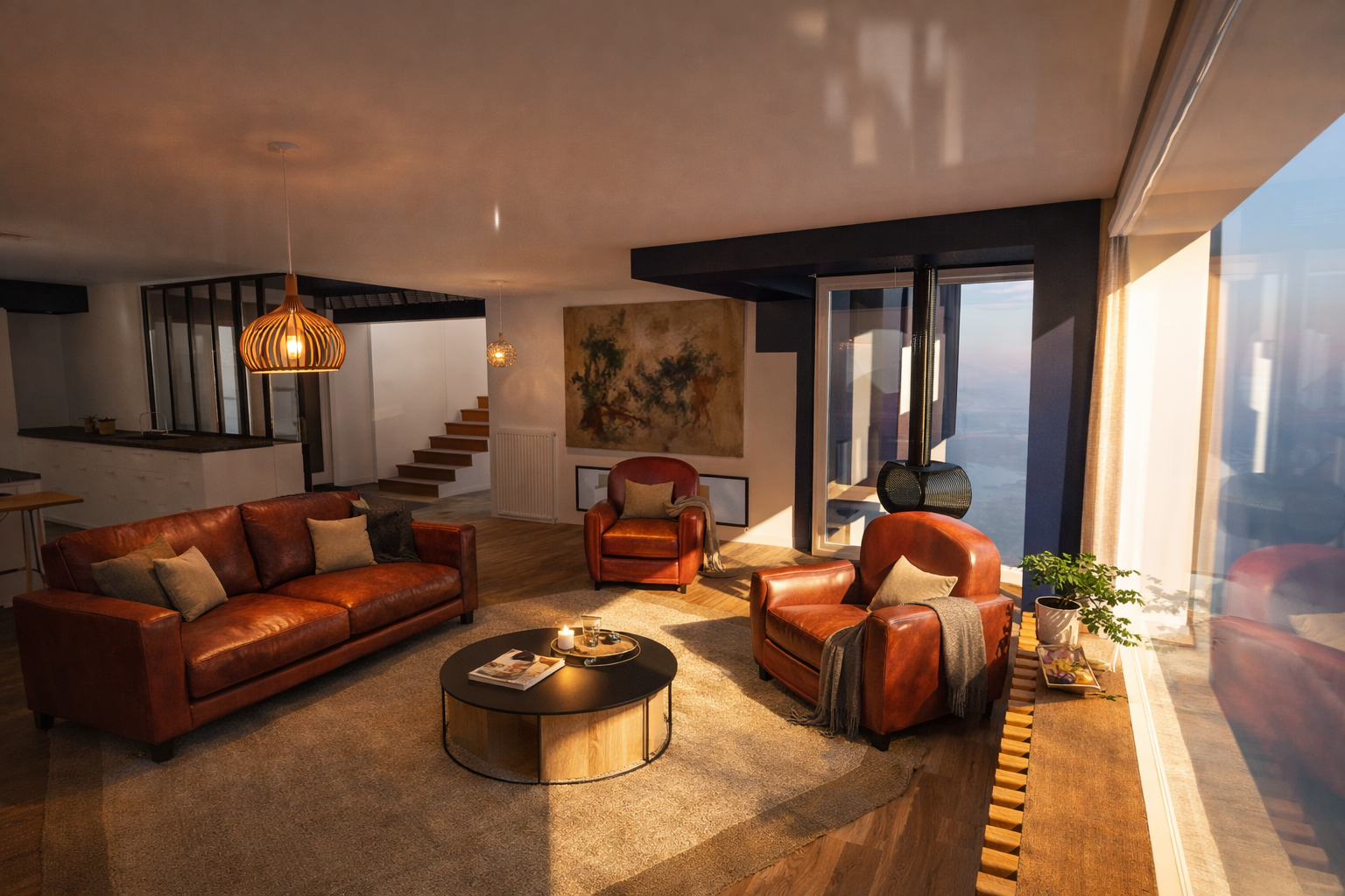 Espace harmonieux alliant architecture contemporaine et principes Feng Shui