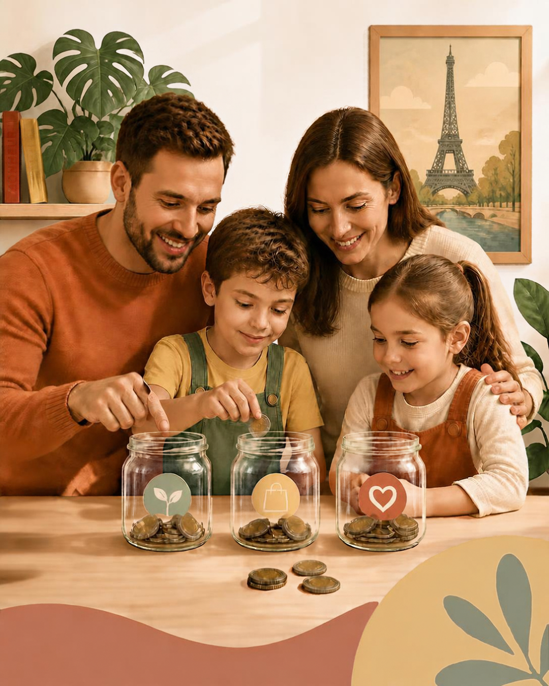 Parent et enfant apprenant ensemble les bases de l'éducation financière